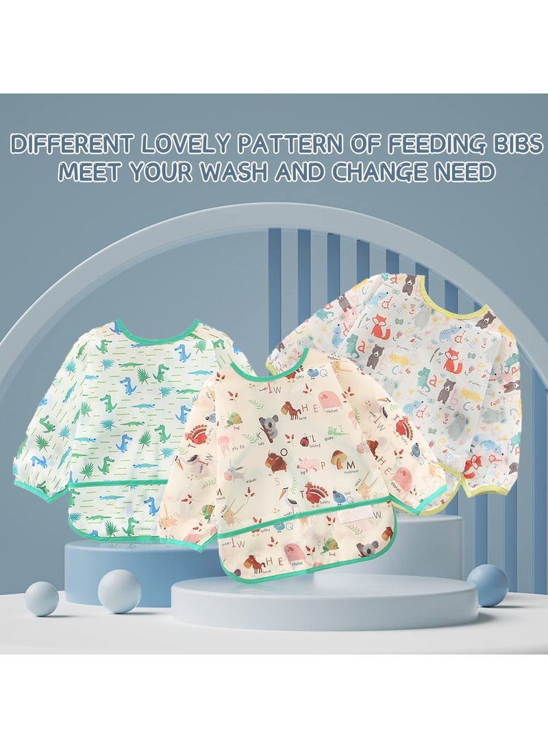 SOLARAE Long Sleeve Baby Bibs, Unisex Waterproof Feeding Bibs Smock Apron Set for 3-24 Months Infant Child Toddler Smock Coverall 3 Pcs - Image 4