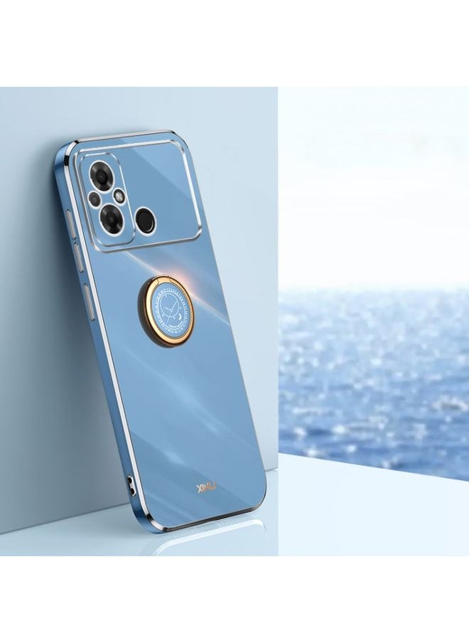 HuHa Case Cover For Xiaomi Poco C55 4G XINLI Straight Edge 6D Electroplate TPU Phone Case with Ring Holder Celestial Blue 