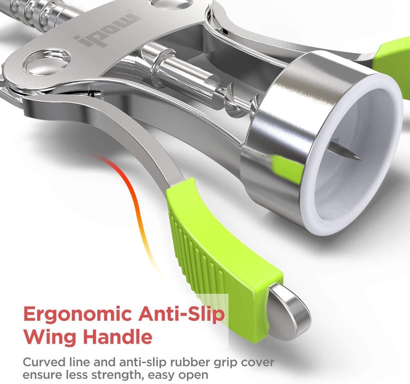 IPOW Wine Opener, Zinc Alloy Wine Bottle Opener, Wing Corkscrew Heavy Duty, Manual Multifunctional Cork Screw for Waiter, Green - Image 5