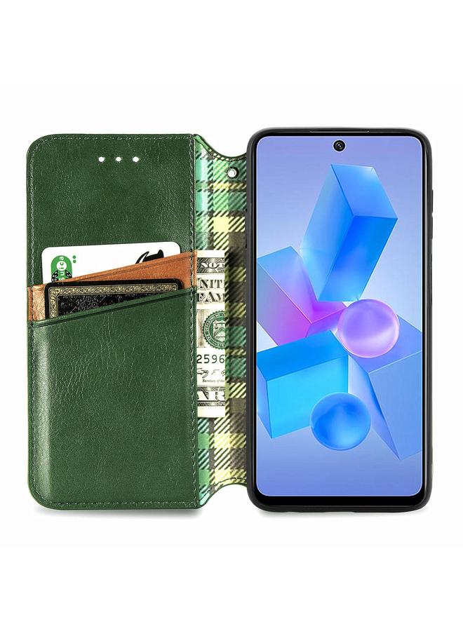 Green Tiger Case For Infinix Hot 40 4G Cubic Grid Pressed Magnetic Leather Phone Case - Image 4