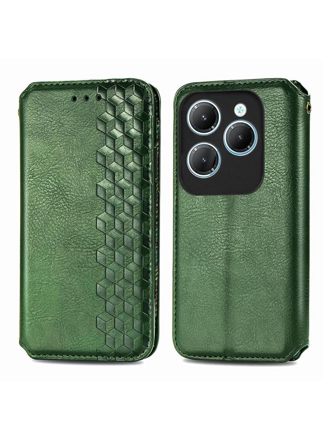 Green Tiger Case For Infinix Hot 40 4G Cubic Grid Pressed Magnetic Leather Phone Case - Image 1