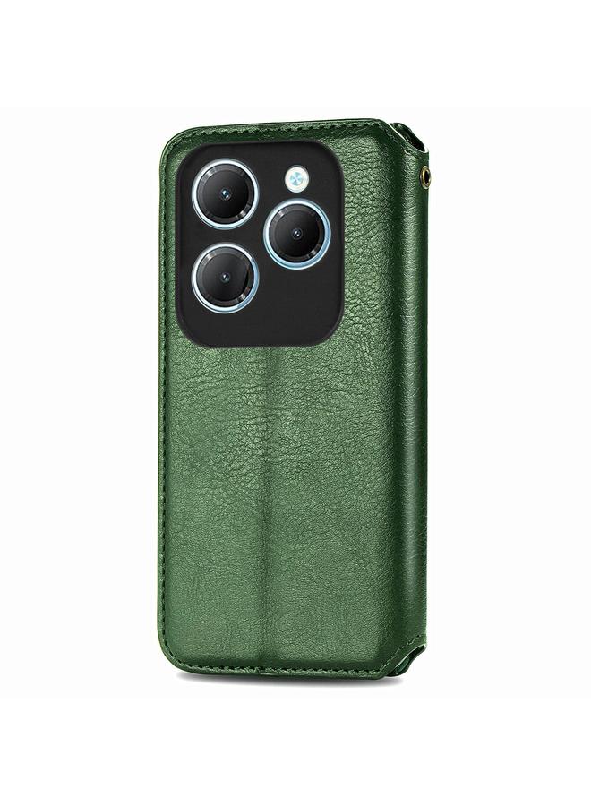 Green Tiger Case For Infinix Hot 40 4G Cubic Grid Pressed Magnetic Leather Phone Case - Image 3