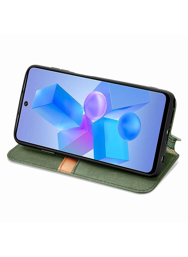 Green Tiger Case For Infinix Hot 40 4G Cubic Grid Pressed Magnetic Leather Phone Case - Image 5