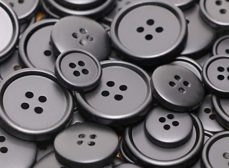 PENTA ANGEL 120Pcs Assorted Size Black Resin Round Buttons Set 4 Holes Flatback Snaps for Sewing Scrapbooking and Craft Ornament (A-120PCS) - Image 5