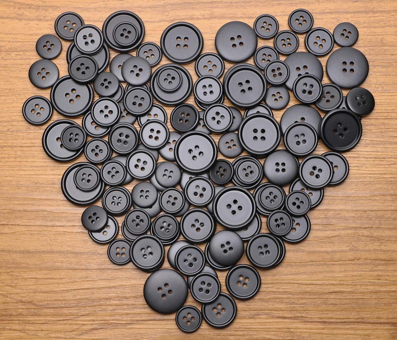 PENTA ANGEL 120Pcs Assorted Size Black Resin Round Buttons Set 4 Holes Flatback Snaps for Sewing Scrapbooking and Craft Ornament (A-120PCS) - Image 3
