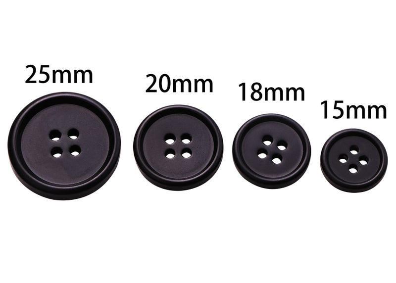 PENTA ANGEL 120Pcs Assorted Size Black Resin Round Buttons Set 4 Holes Flatback Snaps for Sewing Scrapbooking and Craft Ornament (A-120PCS) - Image 2