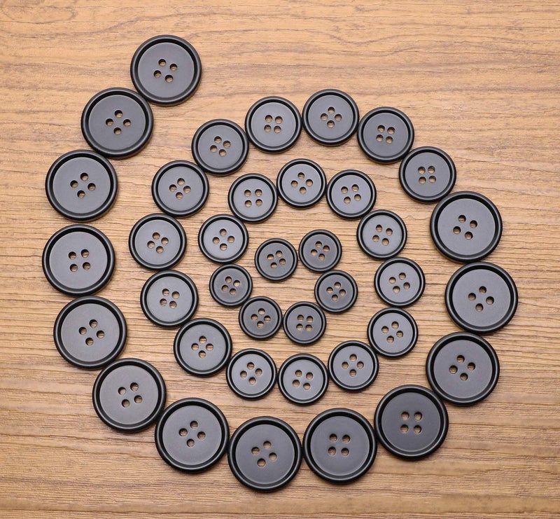 PENTA ANGEL 120Pcs Assorted Size Black Resin Round Buttons Set 4 Holes Flatback Snaps for Sewing Scrapbooking and Craft Ornament (A-120PCS) - Image 4