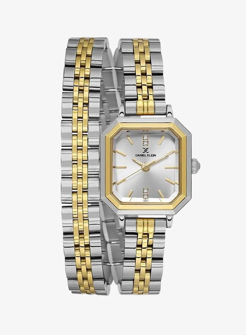 DANIEL KLEIN Women's Stainless Steel Silver and Gold Alloy Case Analog Silver Square Sunray Dial Japanese Quartz Premium 30 Meters Water Resistant