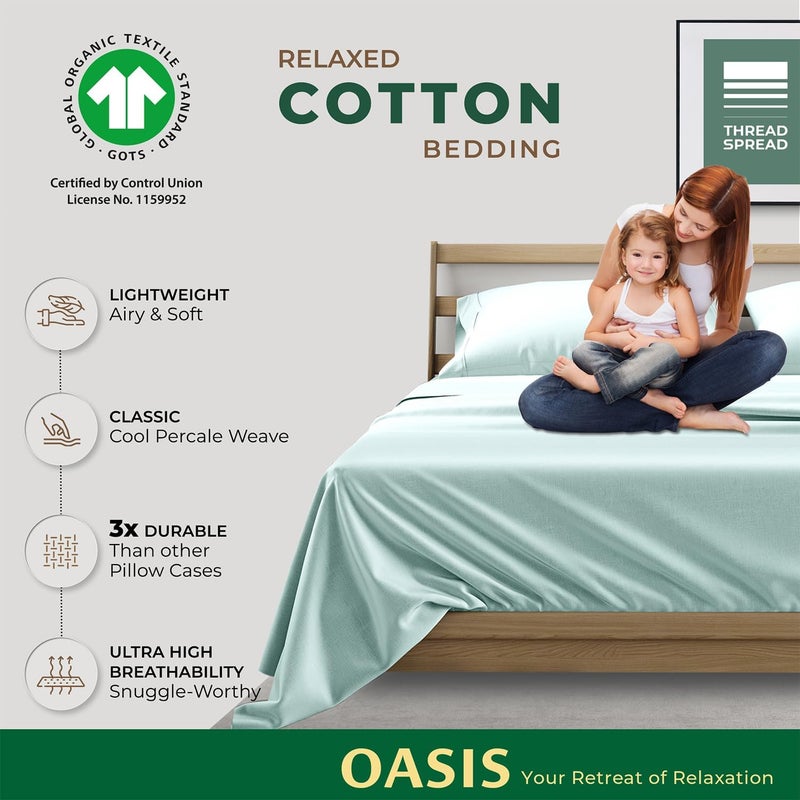 THREAD SPREAD 100% Organic Cotton King Size Pillow Cases Set of 2 - Soft, Cooling, Crisp & Breathable Organic Cotton Percale Weave Pillowcase for King Pillow (Sea Foam), Authentic GOTS Certified - Image 5