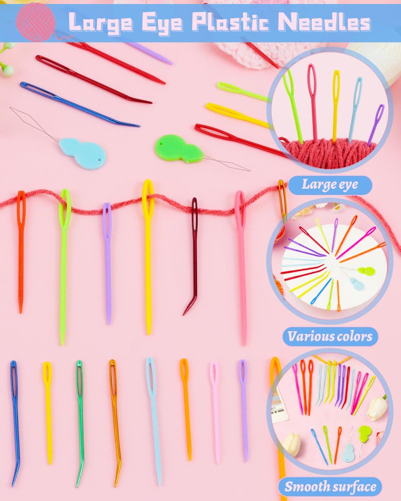 FIVEIZERO 19 Pcs Yarn Needles Set, Assorted Yarn Needles Bent Tapestry Needle Weaving Needle Darning Needles Plastic Needles Large Eye Blunt Knitting Needles for Sewing Crochet - Image 3