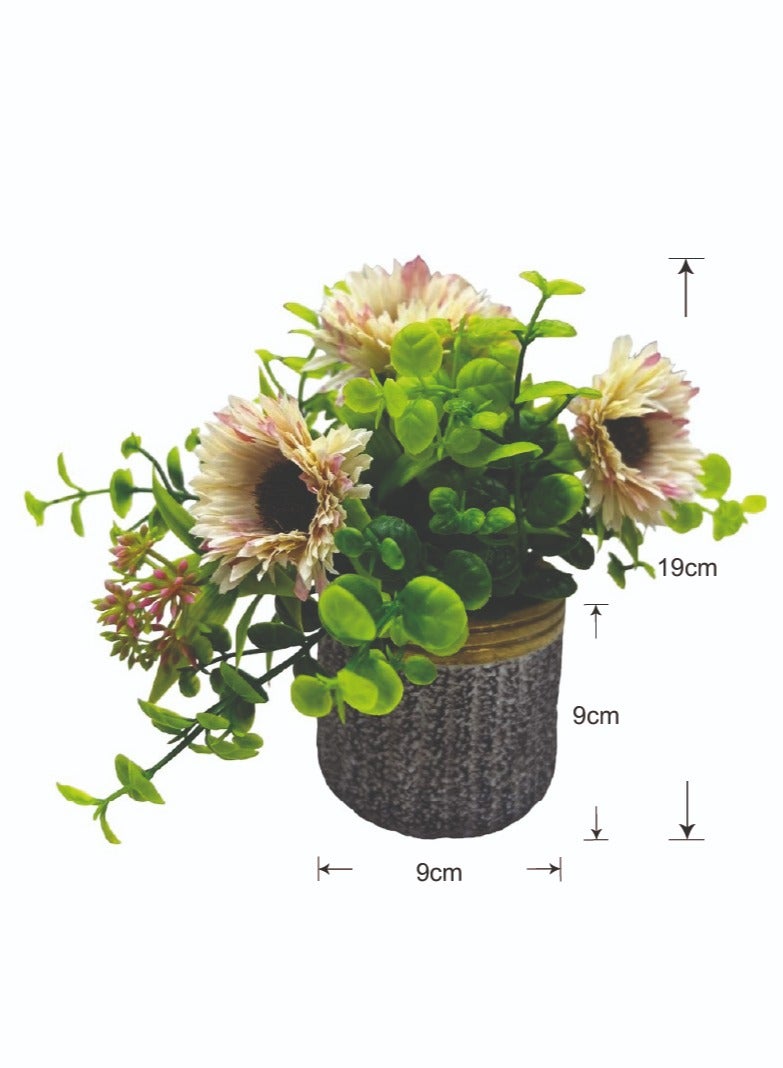 BABAZAM Artificial Flowers in Vase, Fake Plant with Stone Vase, Ideal for Home Office Bedroom Wedding Party Decoration Gifting Beige 19x9x9cm  - Image 1