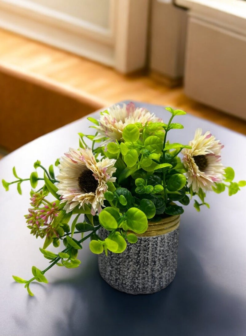 BABAZAM Artificial Flowers in Vase, Fake Plant with Stone Vase, Ideal for Home Office Bedroom Wedding Party Decoration Gifting Beige 19x9x9cm  - Image 3
