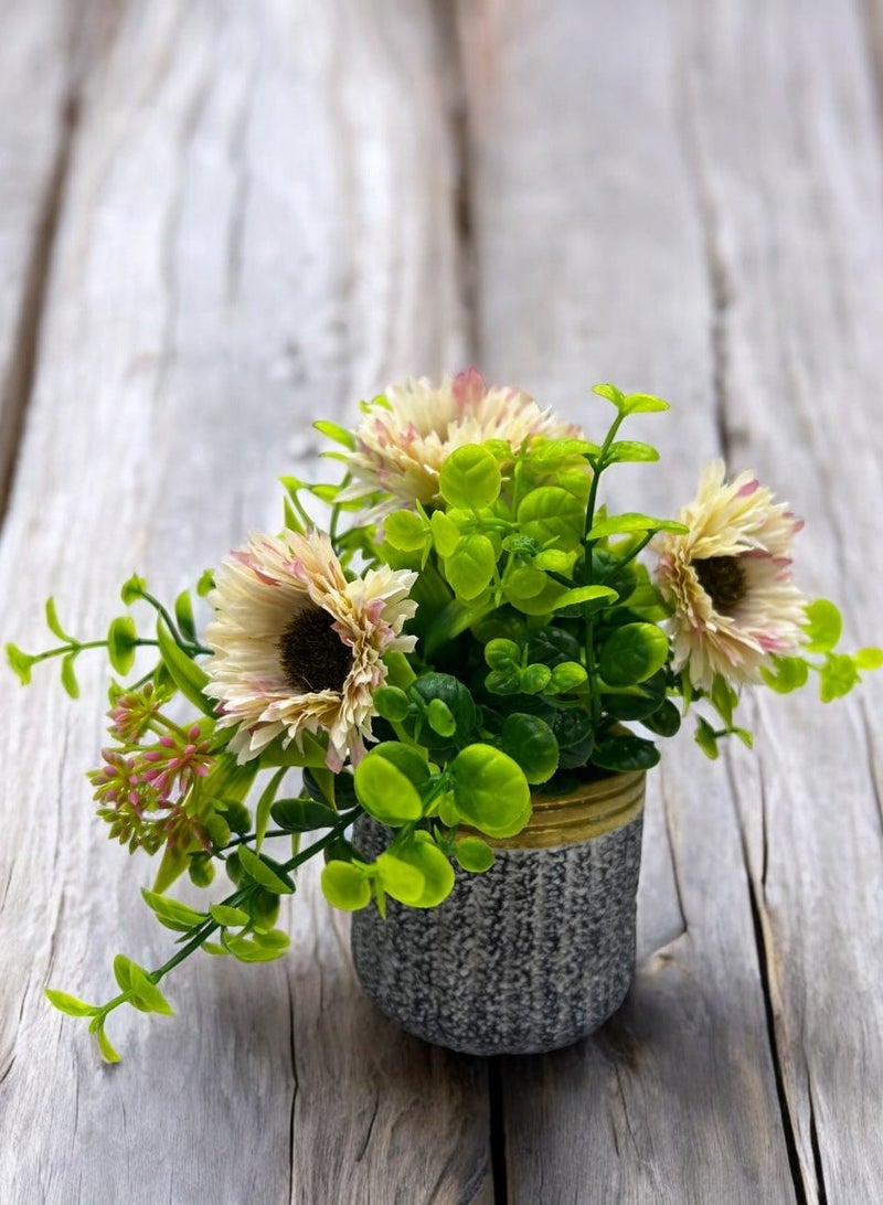BABAZAM Artificial Flowers in Vase, Fake Plant with Stone Vase, Ideal for Home Office Bedroom Wedding Party Decoration Gifting Beige 19x9x9cm  - Image 4