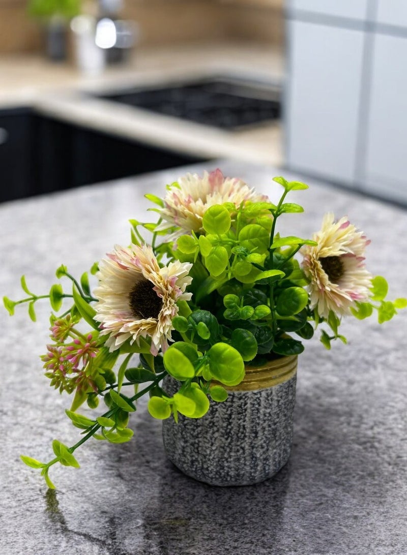 BABAZAM Artificial Flowers in Vase, Fake Plant with Stone Vase, Ideal for Home Office Bedroom Wedding Party Decoration Gifting Beige 19x9x9cm  - Image 5