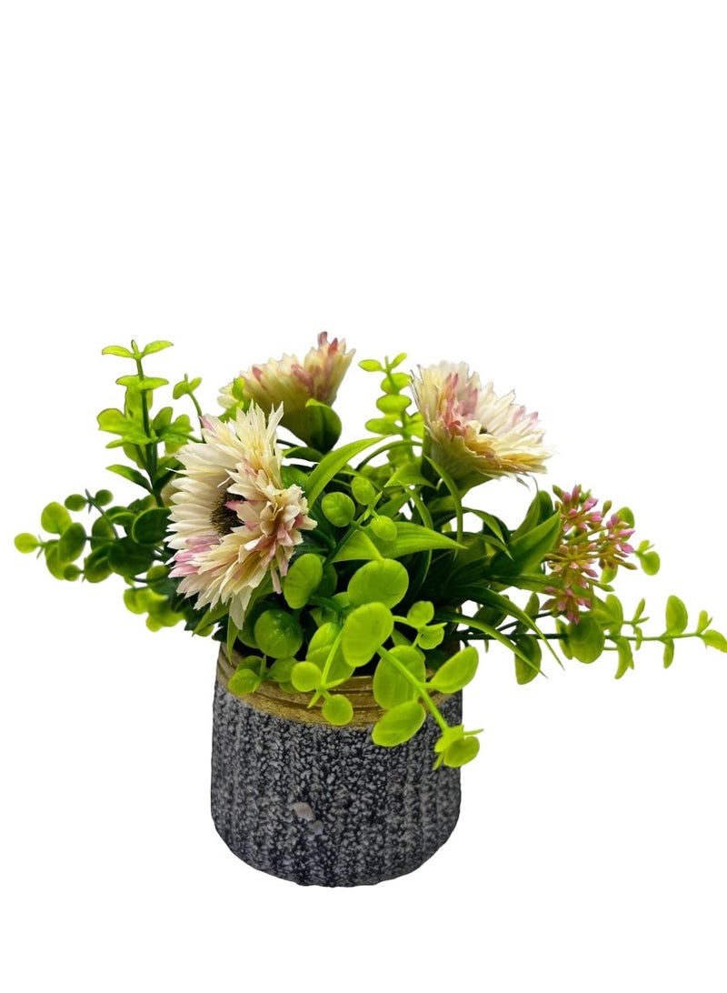 BABAZAM Artificial Flowers in Vase, Fake Plant with Stone Vase, Ideal for Home Office Bedroom Wedding Party Decoration Gifting Beige 19x9x9cm  - Image 2