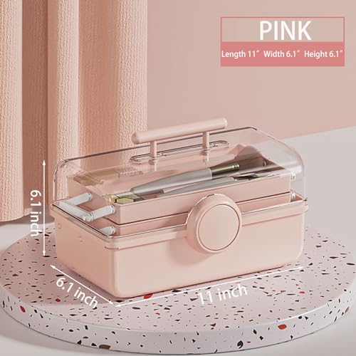 WMM Makeup Storage Organizer, Large Capacity Makeup Organizer with Transparent Visual Cover, Handle 3 Layers Portable Cosmetic Storage Box Easily Organize Your Cosmetics, Jewelry and Hair Accessories - Image 2