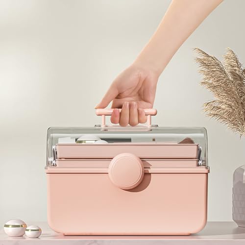 WMM Makeup Storage Organizer, Large Capacity Makeup Organizer with Transparent Visual Cover, Handle 3 Layers Portable Cosmetic Storage Box Easily Organize Your Cosmetics, Jewelry and Hair Accessories - Image 5