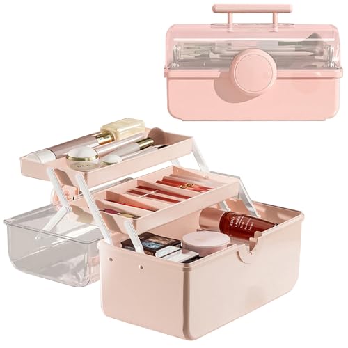 WMM Makeup Storage Organizer, Large Capacity Makeup Organizer with Transparent Visual Cover, Handle 3 Layers Portable Cosmetic Storage Box Easily Organize Your Cosmetics, Jewelry and Hair Accessories - Image 1