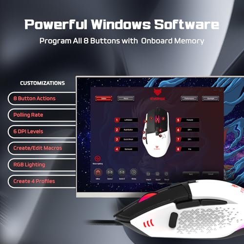 EvoFox Phantom 2 Programmable Gaming Mouse, 8 Programmable Buttons | High Performance 1000Hz Polling Rate | Ultra-Responsive 7000 FPS | 12800 DPI | RGB Lights with Music sync Mode,Windows Software - Image 3
