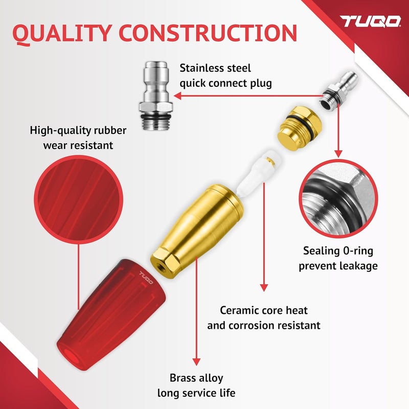 TUQO RU035 Rotary Nozzle | 1/4" Quick Plug | 360° Turbo Brass Nozzle with Rubber Casing | High Pressure Washer Accessory for Cleaning Cars, Concrete, Brick, etc | 35° Spray Angle | Turbo Nozzle - Image 3