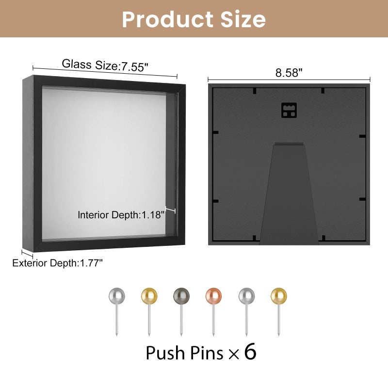 Califortree 2 Packs 8x8 Shadow Box Frame with Soft Linen Back - Metal Push Pins Included  Memory Box Display Cases for Memorabilia Flower Awards Medals Wedding Photos  Black - Image 4