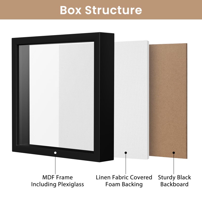 Califortree 2 Packs 8x8 Shadow Box Frame with Soft Linen Back - Metal Push Pins Included  Memory Box Display Cases for Memorabilia Flower Awards Medals Wedding Photos  Black - Image 5