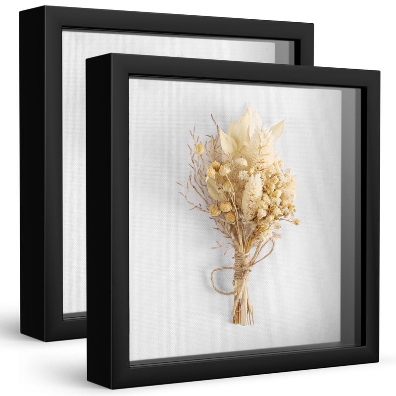 Califortree 2 Packs 8x8 Shadow Box Frame with Soft Linen Back - Metal Push Pins Included  Memory Box Display Cases for Memorabilia Flower Awards Medals Wedding Photos  Black - Image 1