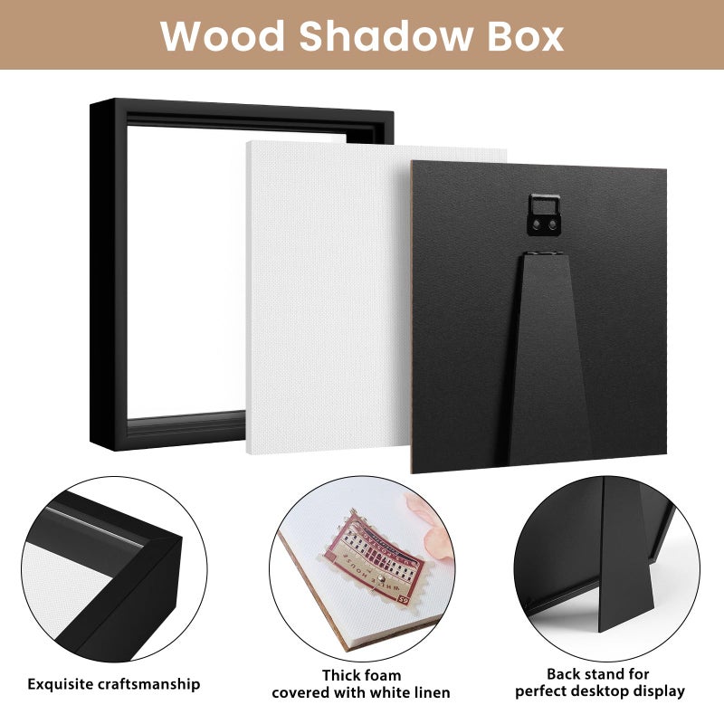 Califortree 2 Packs 8x8 Shadow Box Frame with Soft Linen Back - Metal Push Pins Included  Memory Box Display Cases for Memorabilia Flower Awards Medals Wedding Photos  Black - Image 3