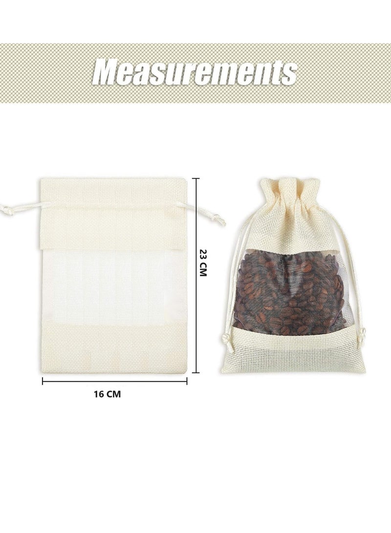 Y&D 20-Pieces 16x23 Cm Linen Burlap Sheer Bag Organza Bag Burlap Bags With Drawstring For Wedding Party Favors Cosmetic Samples Goodies Mesh Pouch (White)  - Image 2