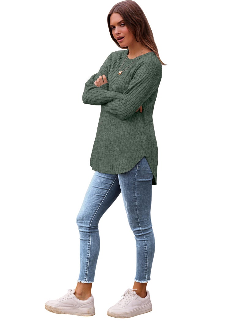 Saloogoe Tuic Tops for Women Loose Fit Dressy Casual Trendy Pullover Soft Christmas Sweater Lightweight Long Sleeve Shirts Green XL - Image 4