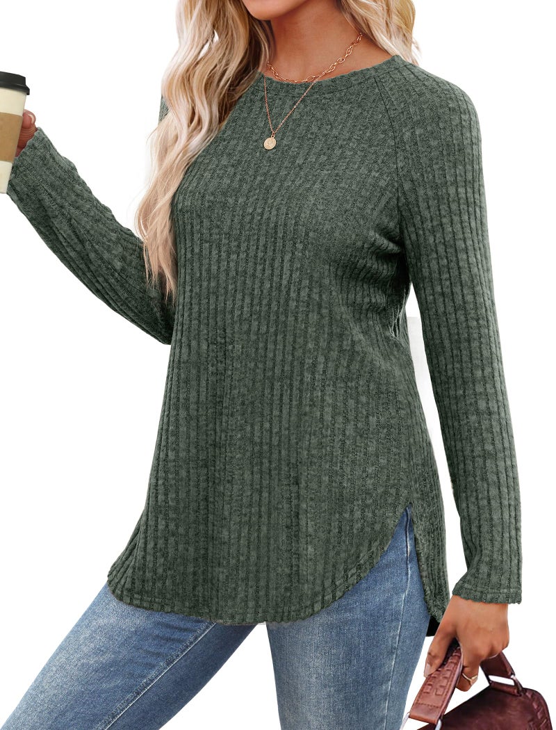 Saloogoe Tuic Tops for Women Loose Fit Dressy Casual Trendy Pullover Soft Christmas Sweater Lightweight Long Sleeve Shirts Green XL - Image 2