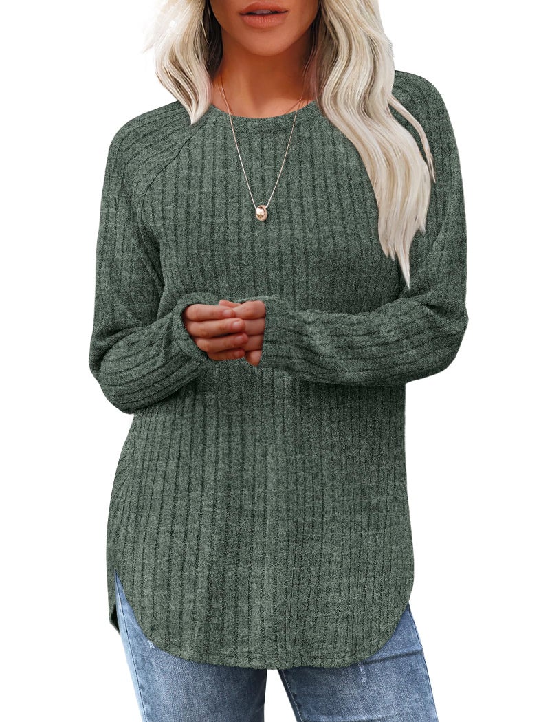 Saloogoe Tuic Tops for Women Loose Fit Dressy Casual Trendy Pullover Soft Christmas Sweater Lightweight Long Sleeve Shirts Green XL - Image 1