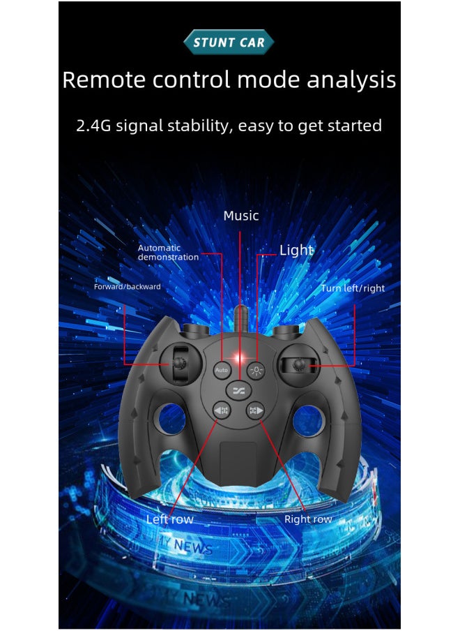 Double-sided Exercise Light Roll Gesture Stunt Remote Control Car Four-wheel Drive Off-road Drift Children's Toy Car Gifts-Color:2019-57 Purple Double-sided Rollover Side Drift (watch Sensor Handle Remote Control Wheel Light Music Automatic Demonstration)-Proportion:Sandian (with Two Backup Batteries)  - Image 5