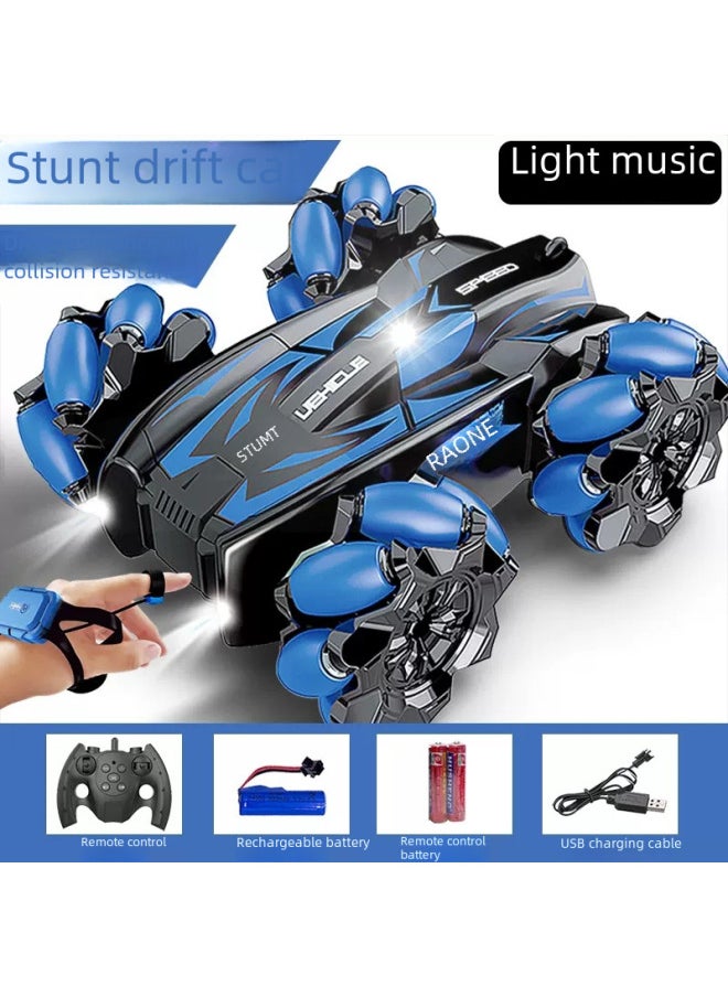 Double-sided Exercise Light Roll Gesture Stunt Remote Control Car Four-wheel Drive Off-road Drift Children's Toy Car Gifts-Color:2019-57 Purple Double-sided Rollover Side Drift (watch Sensor Handle Remote Control Wheel Light Music Automatic Demonstration)-Proportion:Sandian (with Two Backup Batteries)  - Image 3