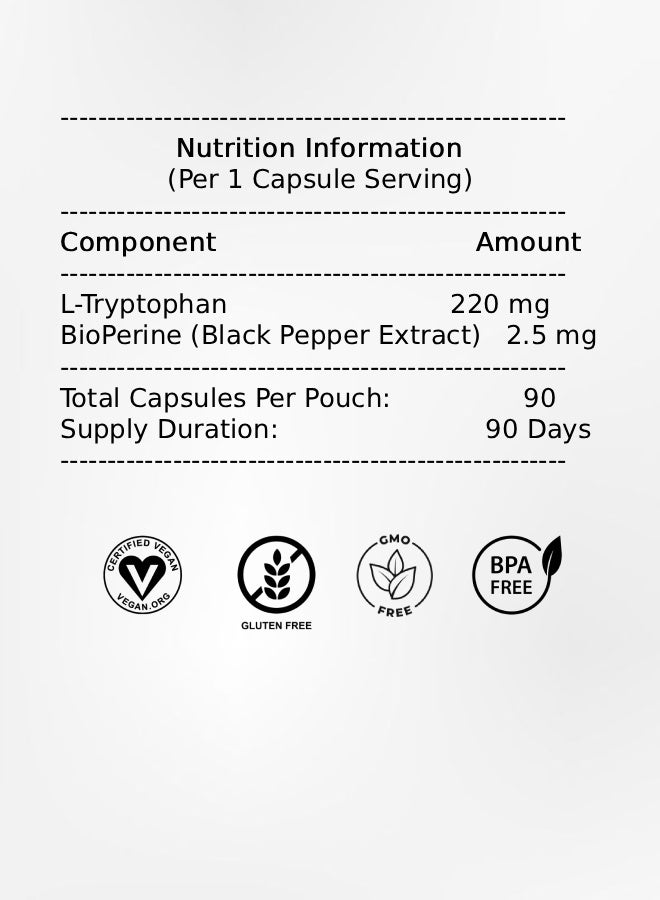 ALPHA01 L-Tryptophan 220mg – Supports Mood, Sleep & Stress Relief, 90 Capsules - Image 4