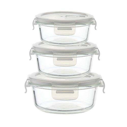 Femora Borosilicate Glass Containers for Kitchen | 1 Year Warranty | Container Boxes for Storage, Storage Box for Kitchen with Air Vent Lid, Microwave Safe, Round (Set of 3-380ml, 580ml, 940ml) - Image 1