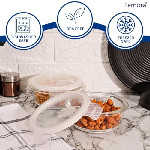 Femora Borosilicate Glass Containers for Kitchen | 1 Year Warranty | Container Boxes for Storage, Storage Box for Kitchen with Air Vent Lid, Microwave Safe, Round (Set of 3-380ml, 580ml, 940ml) - Image 4