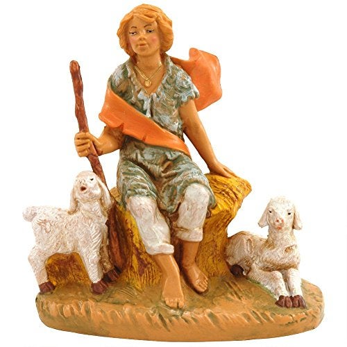 Roman Fontanini by Roman Inc., Peter with Sheep, 5" Shepherd Collection, Nativity Figure and Accessories, Hand Sculpted and Painted - Image 1