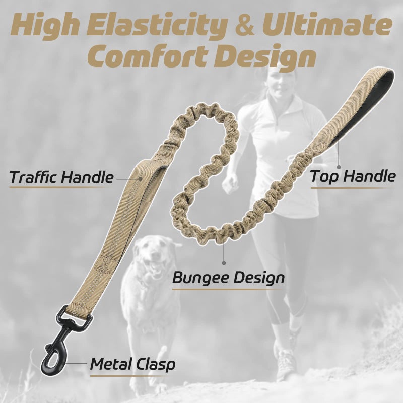 rabbitgoo Tactical Bungee Dog Leash with Shock Absorption, Military Training Leash with 2 Padded Control Handles for Medium Large Dogs, 5.2FT, Brown - Image 4
