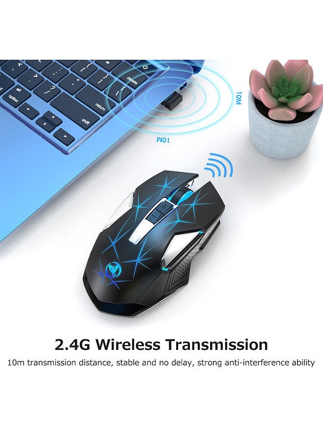 HXSJ - T300 2.4G Wireless Mouse Ergonomic Mouse 3 Adjustable DPI Colorful Breathing Light Built-in 600mAh Lithium Battery Black - Image 1