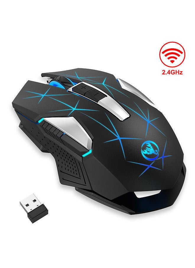 HXSJ - T300 2.4G Wireless Mouse Ergonomic Mouse 3 Adjustable DPI Colorful Breathing Light Built-in 600mAh Lithium Battery Black - Image 1