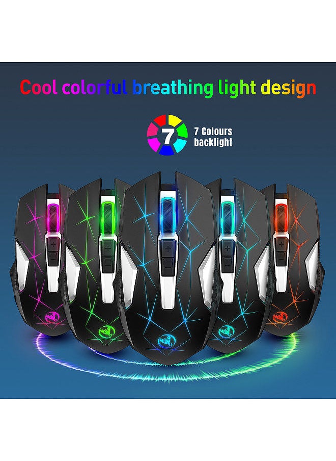 HXSJ - T300 2.4G Wireless Mouse Ergonomic Mouse 3 Adjustable DPI Colorful Breathing Light Built-in 600mAh Lithium Battery Black - Image 1