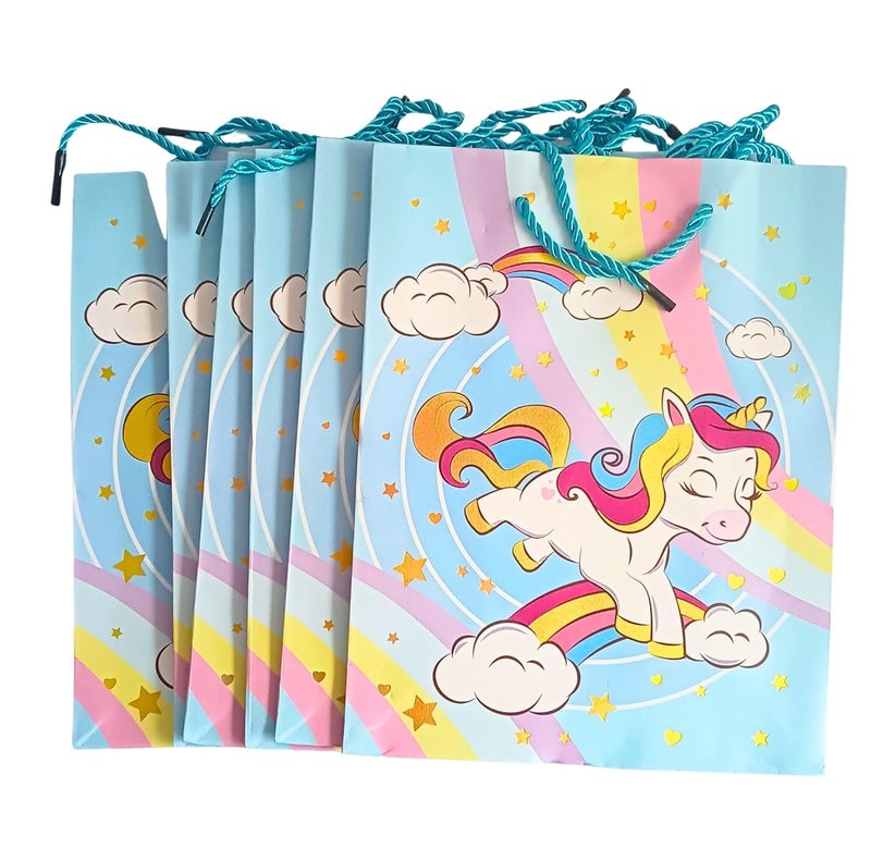 Gold Leaf GOLD LAEF Unicorn Themed Paper Bags, Unicorn Gift Goody Bags Candy Bag with Handle Reusable Birthday Bag Sweet Treat Bags Party Bags for Girls Kids Celebrations Baby Shower Halloween Christmas (Blue, 1 Count (Pack Of 6))  - Image 2