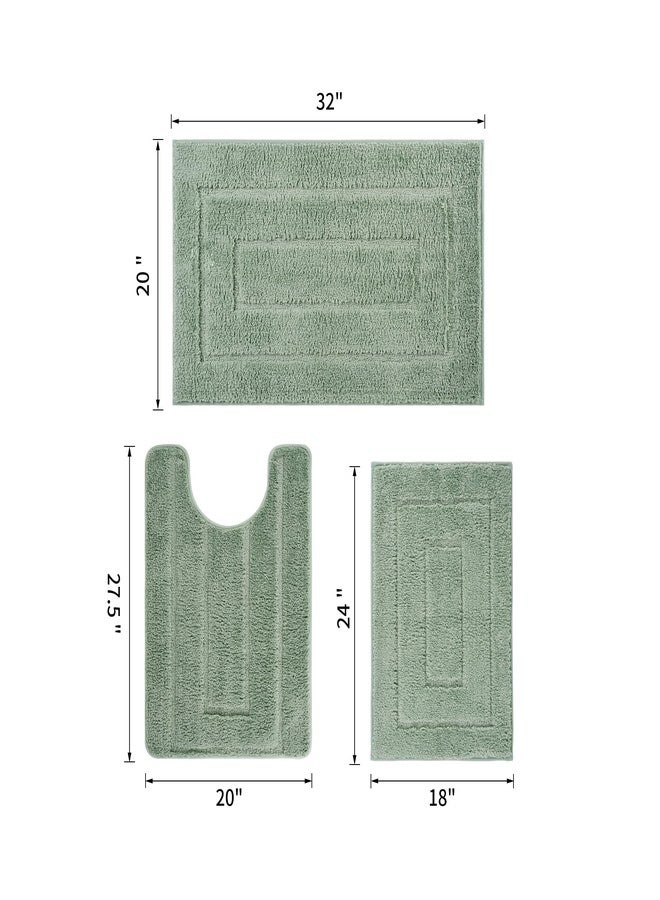 WCBSTT Bathroom Rugs Sets 3 Piece, with 20" x 28" U-Shaped Toilet Rug, Ultra Water Absorbent and Super Soft, Non-Slip, Microfiber Shaggy Plush Bath Mats for Bathroom, Tub, Kitchen (Sage Green) - Image 2