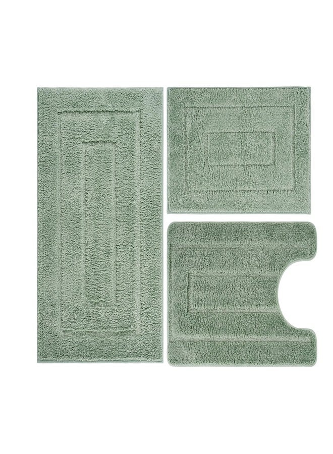 WCBSTT Bathroom Rugs Sets 3 Piece, with 20" x 28" U-Shaped Toilet Rug, Ultra Water Absorbent and Super Soft, Non-Slip, Microfiber Shaggy Plush Bath Mats for Bathroom, Tub, Kitchen (Sage Green) - Image 1