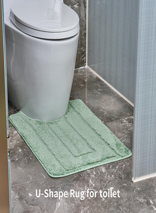 WCBSTT Bathroom Rugs Sets 3 Piece, with 20" x 28" U-Shaped Toilet Rug, Ultra Water Absorbent and Super Soft, Non-Slip, Microfiber Shaggy Plush Bath Mats for Bathroom, Tub, Kitchen (Sage Green) - Image 5