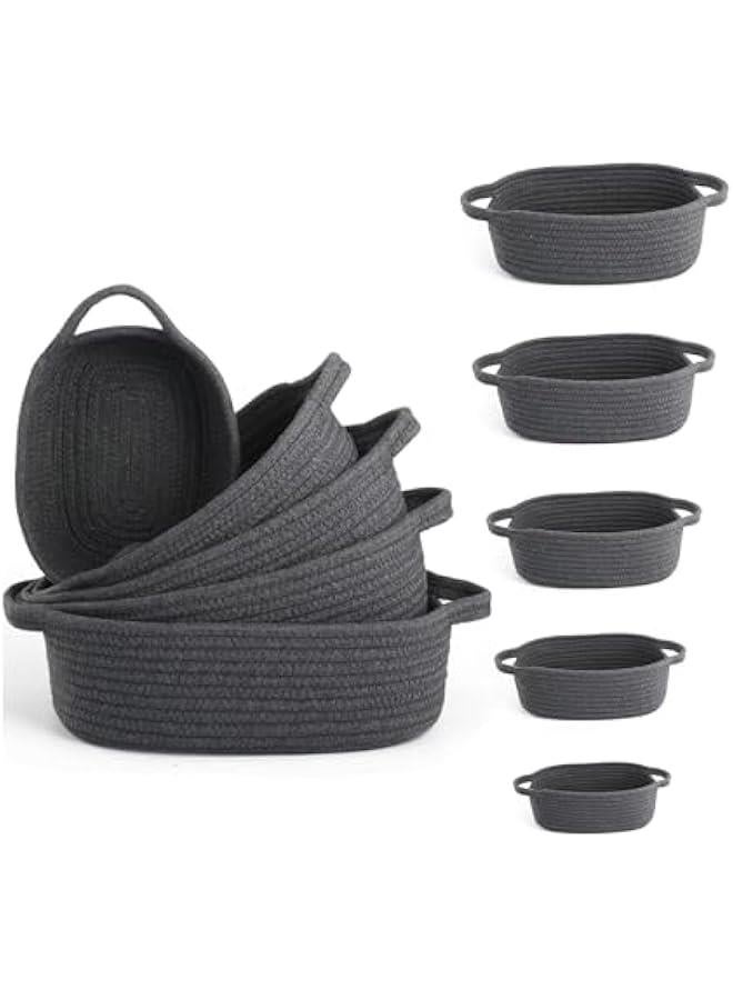 HOOKOR 5-Piece Rectangle Storage Basket Set- Natural Cotton Rope Woven Small Basket, Baby Nursery, Dog Toy Baskets, Cat Toy Box, Bathroom Organization Bin for Organizing, Dark Gray - Image 1