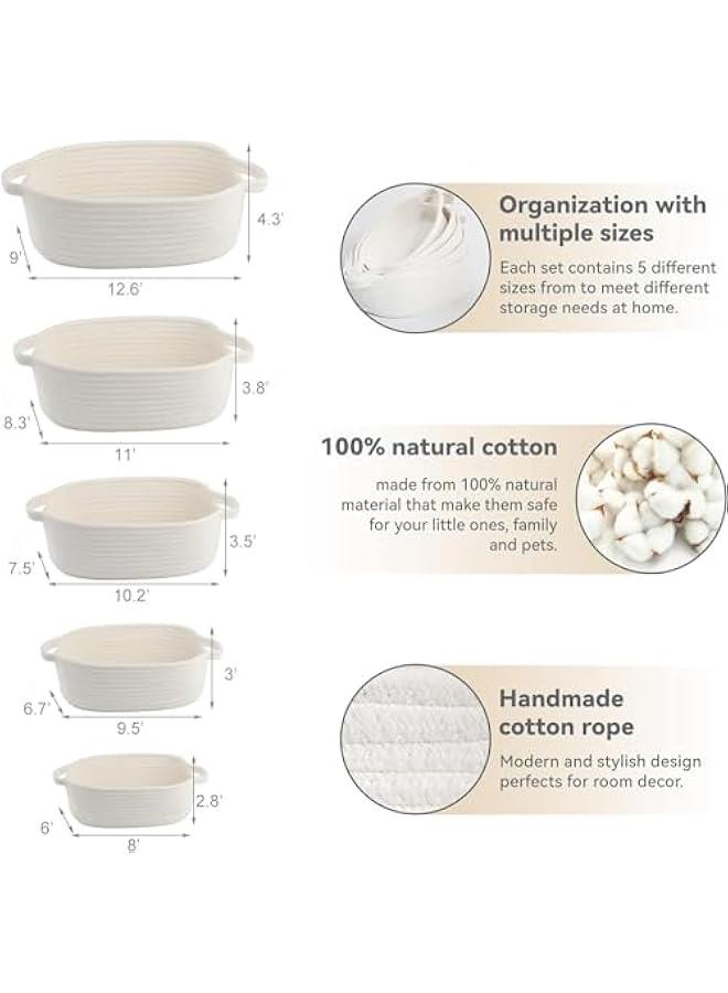 HOOKOR 5-Piece Rectangle Storage Basket Set- Natural Cotton Rope Woven Small Basket, Baby Nursery, Dog Toy Baskets, Cat Toy Box, Bathroom Organization Bin for Organizing, Dark Gray - Image 2