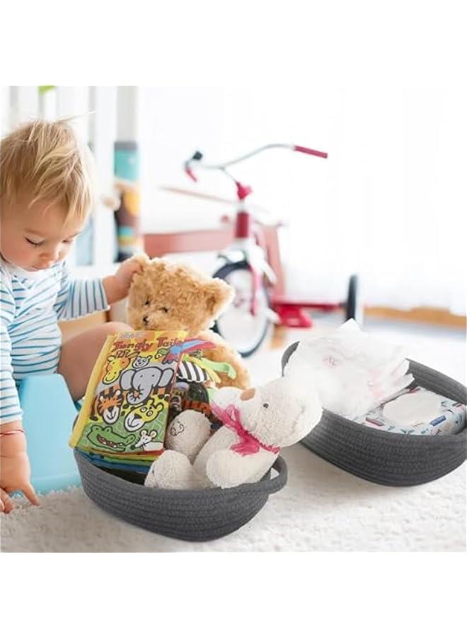 HOOKOR 5-Piece Rectangle Storage Basket Set- Natural Cotton Rope Woven Small Basket, Baby Nursery, Dog Toy Baskets, Cat Toy Box, Bathroom Organization Bin for Organizing, Dark Gray - Image 3