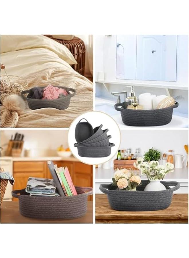 HOOKOR 5-Piece Rectangle Storage Basket Set- Natural Cotton Rope Woven Small Basket, Baby Nursery, Dog Toy Baskets, Cat Toy Box, Bathroom Organization Bin for Organizing, Dark Gray - Image 4
